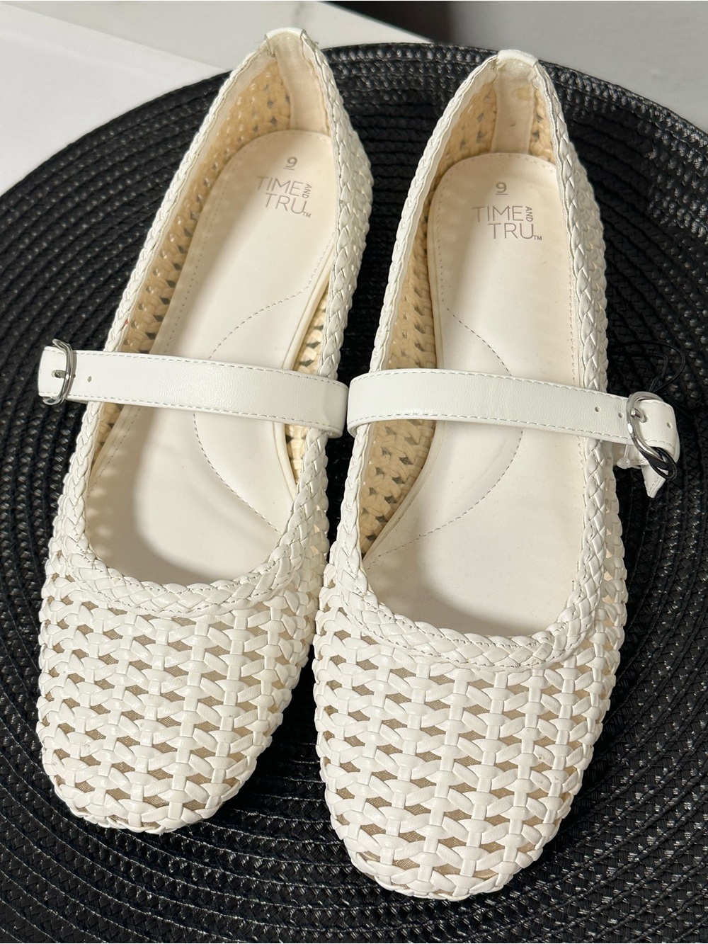 Time and Tru Cream Woven Mary Jane Flats with Adjustable Strap